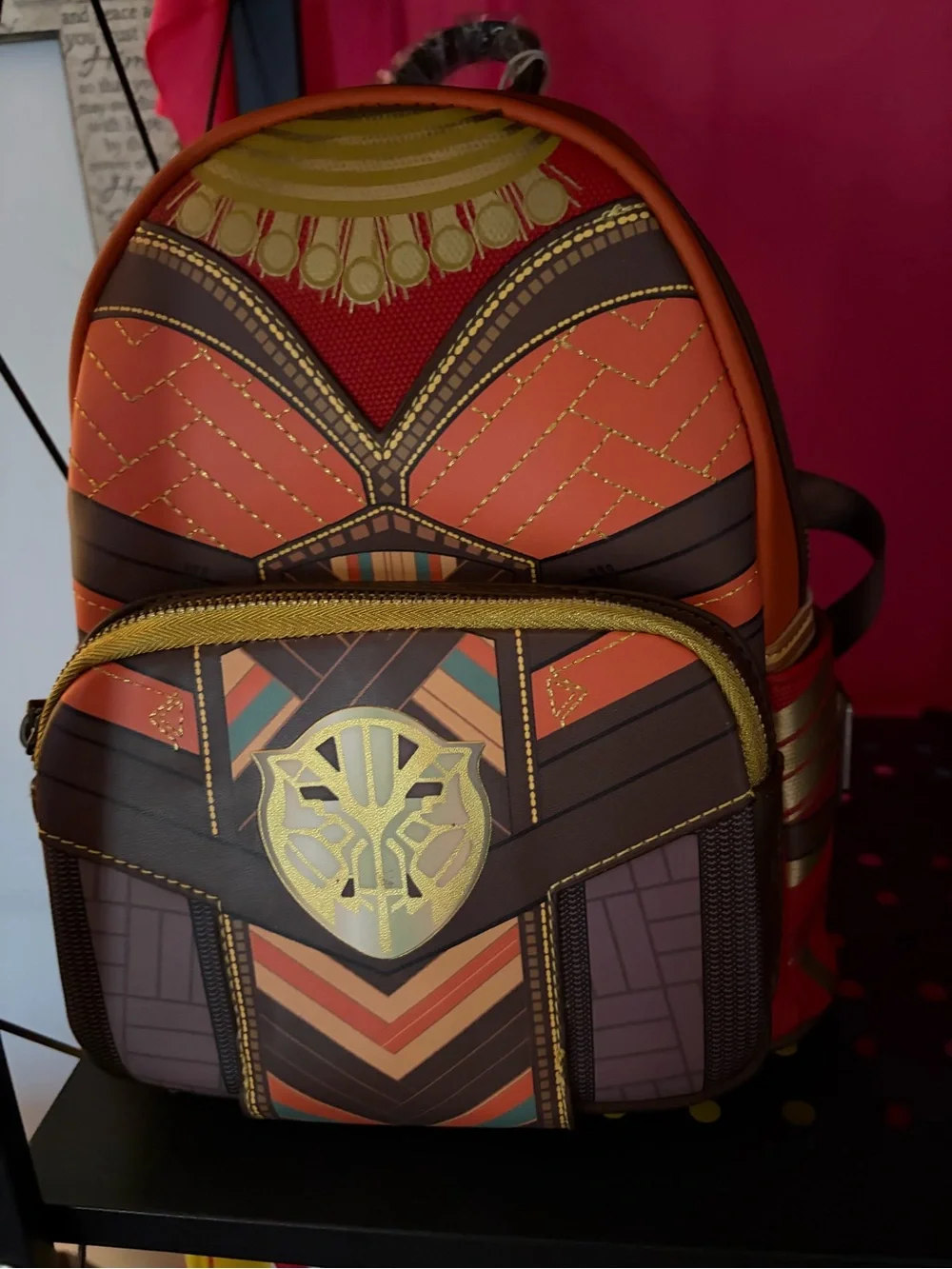 Black Panther Wakanda Forever Orange and Brown Graphic Mini Backpack